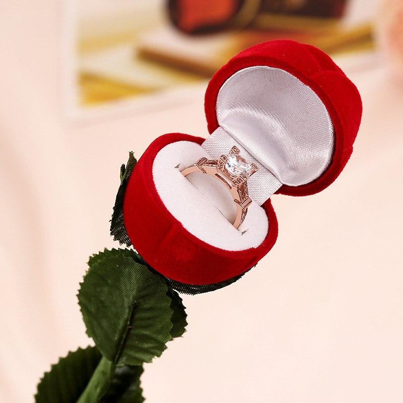 Rose With Leaf Ring Jewelry Box